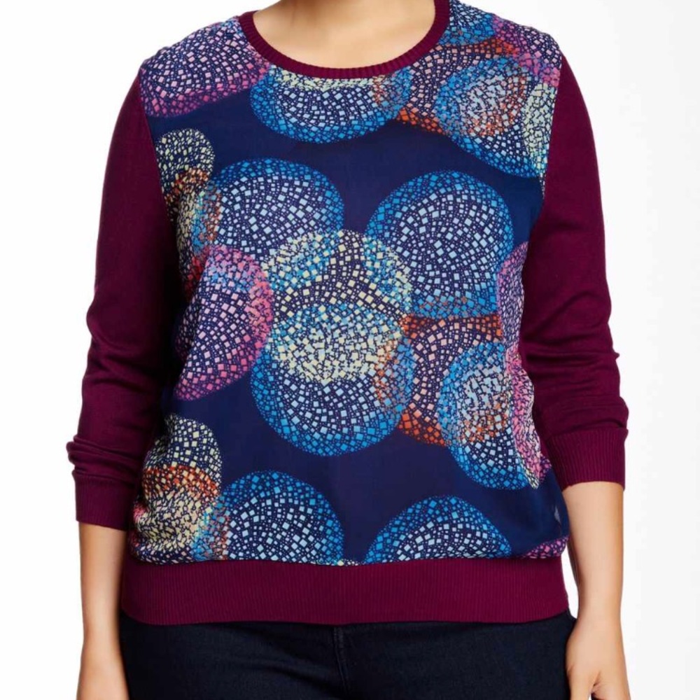 Burgundy maroon sweater with multi colored dots
